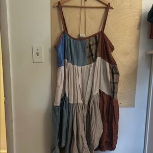 Patchwork tiered handmade upcycled dress multicolor midi OSP
